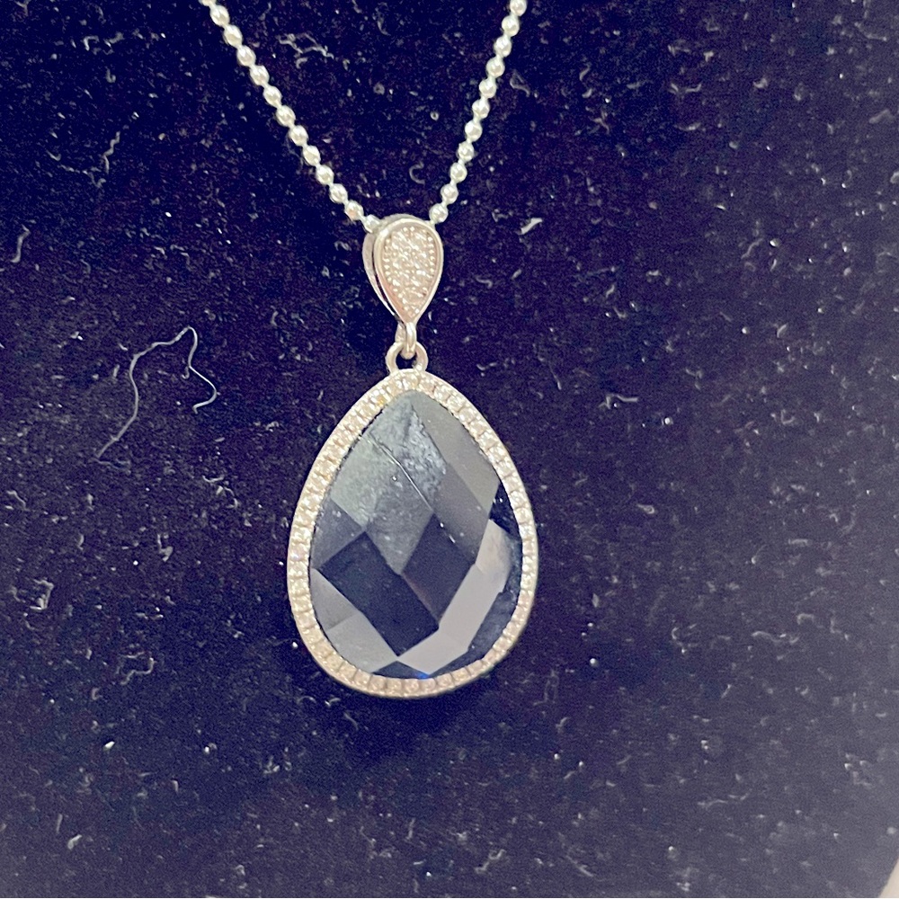 Labradorite Blue tear drop necklace with crystals